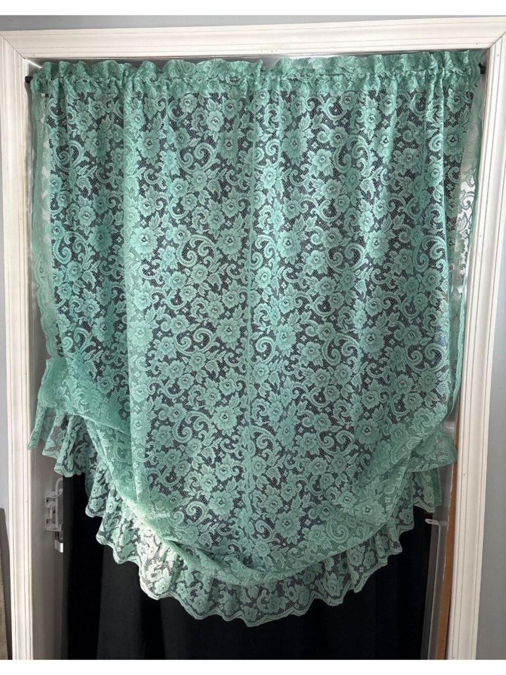 Green Lace Window Balloon Valance Curtain 52x62" Floral Pattern Polyester USA